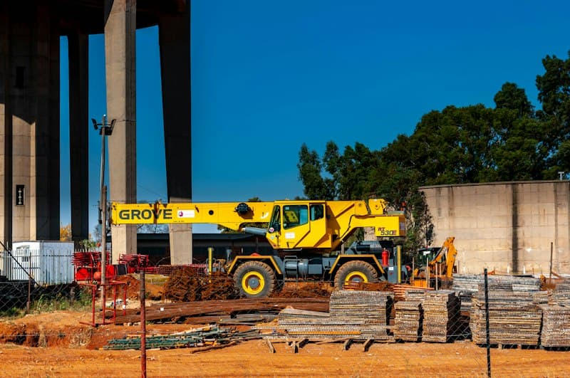 Crane and building materials on a construction site