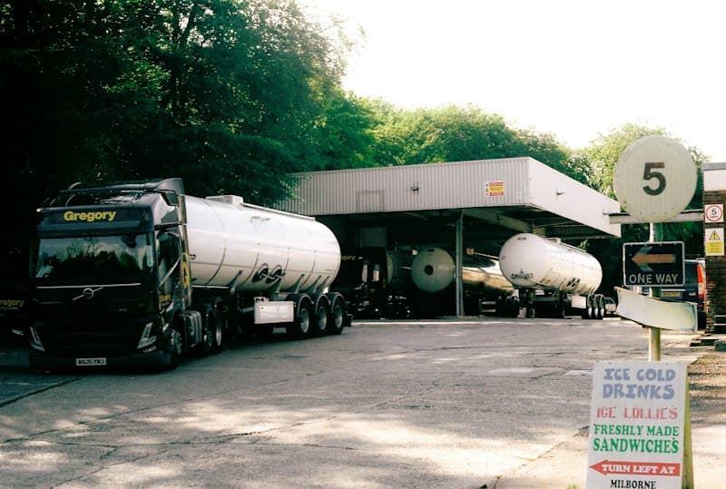 Fuel tanker trucks parked at a depot